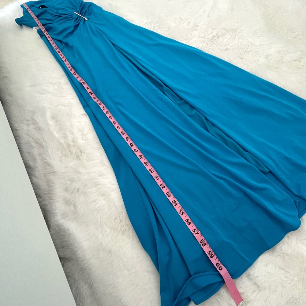 NWT Halston Ivanna Grecian Matte Jersey Aqua Turquoise Blue Formal Gown Dress - Picture 9 of 16